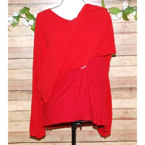 Carmen Marc Valvo Red Blouse Tunic Plus Size 3X Zip Up Tie Up Keyhole Neckline - Picture 4 of 10